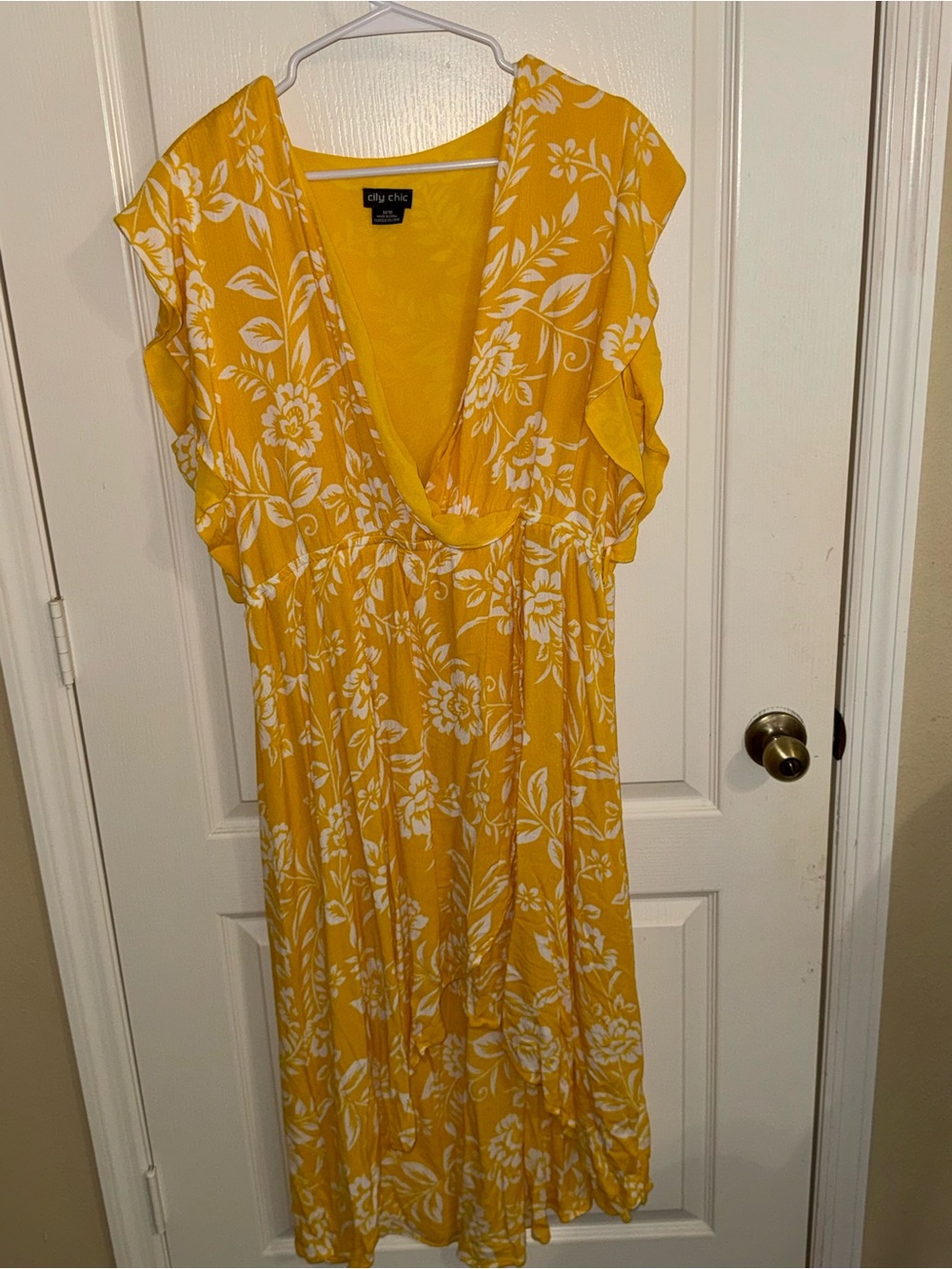 City Chic Yellow Floral Deep V Maxi Dress